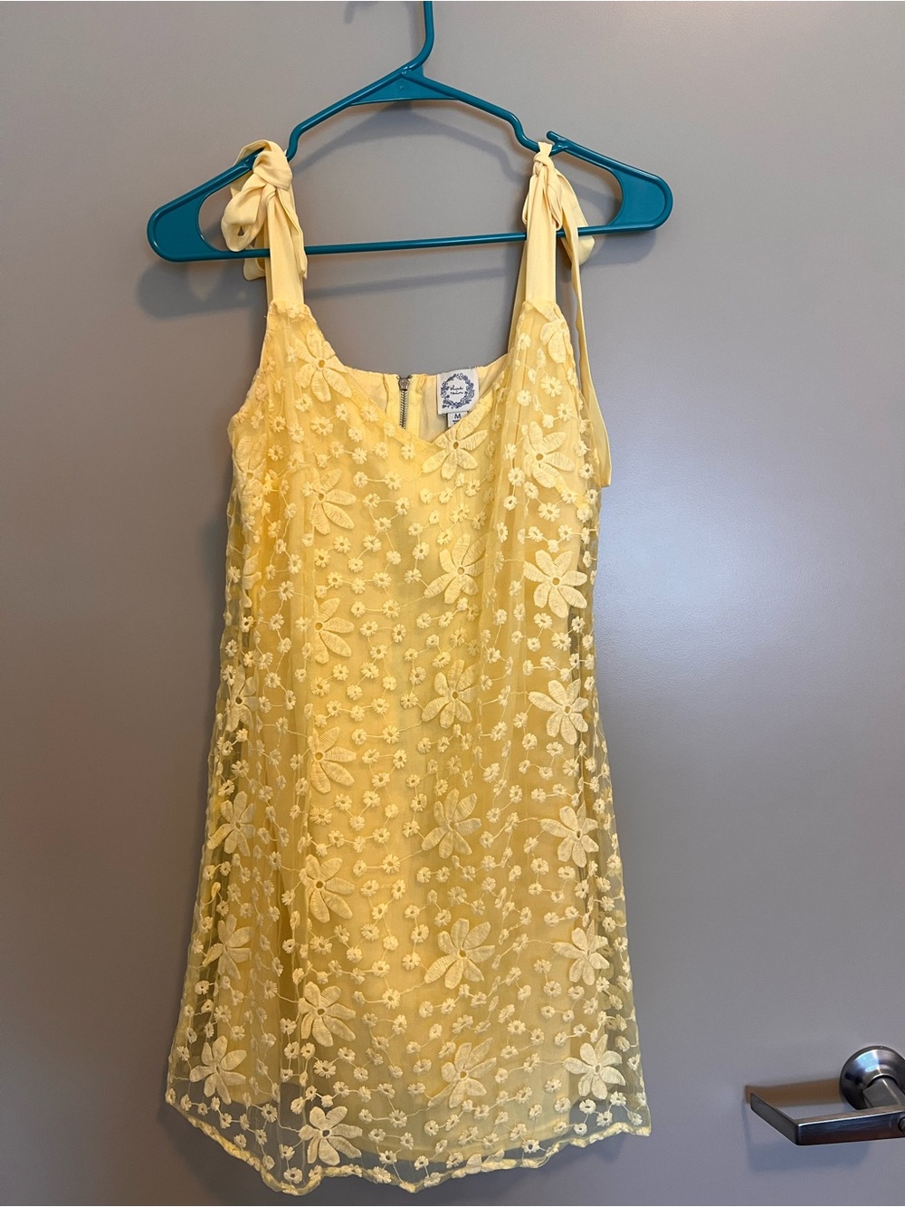Blue Rain Yellow Floral Lace Tie-Shoulder Dress